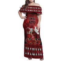 Custom Tonga 676 Haamonga a Maui Family Matching Off Shoulder Maxi Dress and Hawaiian Shirt Tongan Sipi Tau Unique Dance LT9 Mom's Dress Red - Polynesian Pride