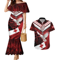 Custom Tonga XIII Rugby Tribal Tattoo Couples Matching Mermaid Dress and Hawaiian Shirt Mate Ma'a Tonga Kupesi Ngatu Grunge Style LT9 Red - Polynesian Pride