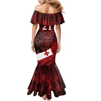 Custom Tonga XIII Rugby Tribal Tattoo Family Matching Mermaid Dress and Hawaiian Shirt Mate Ma'a Tonga Kupesi Ngatu Grunge Style LT9 - Polynesian Pride
