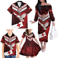 Custom Tonga XIII Rugby Tribal Tattoo Family Matching Off The Shoulder Long Sleeve Dress and Hawaiian Shirt Mate Ma'a Tonga Kupesi Ngatu Grunge Style LT9 - Polynesian Pride