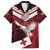 Custom Tonga XIII Rugby Tribal Tattoo Family Matching Off The Shoulder Long Sleeve Dress and Hawaiian Shirt Mate Ma'a Tonga Kupesi Ngatu Grunge Style LT9 Dad's Shirt - Short Sleeve Red - Polynesian Pride