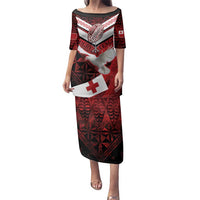 Custom Tonga XIII Rugby Tribal Tattoo Family Matching Puletasi and Hawaiian Shirt Mate Ma'a Tonga Kupesi Ngatu Grunge Style LT9 Mom's Dress Red - Polynesian Pride