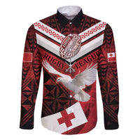 Custom Tonga XIII Rugby Tribal Tattoo Family Matching Summer Maxi Dress and Hawaiian Shirt Mate Ma'a Tonga Kupesi Ngatu Grunge Style LT9 Dad's Shirt - Long Sleeve Red - Polynesian Pride