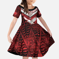 Custom Tonga XIII Rugby Tribal Tattoo Family Matching Tank Maxi Dress and Hawaiian Shirt Mate Ma'a Tonga Kupesi Ngatu Grunge Style LT9 Daughter's Dress Red - Polynesian Pride
