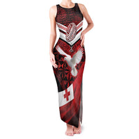 Custom Tonga XIII Rugby Tribal Tattoo Family Matching Tank Maxi Dress and Hawaiian Shirt Mate Ma'a Tonga Kupesi Ngatu Grunge Style LT9 Mom's Dress Red - Polynesian Pride