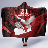 Custom Tonga XIII Rugby Tribal Tattoo Hooded Blanket Mate Ma'a Tonga Kupesi Ngatu Grunge Style LT9 One Size Red - Polynesian Pride