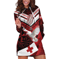 Custom Tonga XIII Rugby Tribal Tattoo Hoodie Dress Mate Ma'a Tonga Kupesi Ngatu Grunge Style LT9 Red - Polynesian Pride