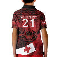 Custom Tonga XIII Rugby Tribal Tattoo Kid Polo Shirt Mate Ma'a Tonga Kupesi Ngatu Grunge Style LT9 - Polynesian Pride