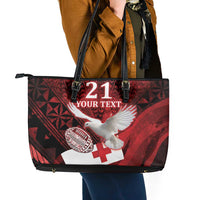 Custom Tonga XIII Rugby Tribal Tattoo Leather Tote Bag Mate Ma'a Tonga Kupesi Ngatu Grunge Style LT9 - Polynesian Pride