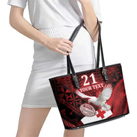 Custom Tonga XIII Rugby Tribal Tattoo Leather Tote Bag Mate Ma'a Tonga Kupesi Ngatu Grunge Style LT9 - Polynesian Pride
