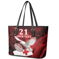 Custom Tonga XIII Rugby Tribal Tattoo Leather Tote Bag Mate Ma'a Tonga Kupesi Ngatu Grunge Style LT9 - Polynesian Pride