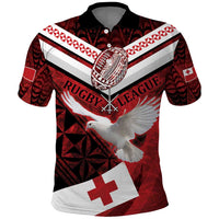 Custom Tonga XIII Rugby Tribal Tattoo Polo Shirt Mate Ma'a Tonga Kupesi Ngatu Grunge Style LT9 Red - Polynesian Pride