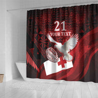Custom Tonga XIII Rugby Tribal Tattoo Shower Curtain Mate Ma'a Tonga Kupesi Ngatu Grunge Style LT9 - Polynesian Pride