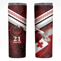 Custom Tonga XIII Rugby Tribal Tattoo Skinny Tumbler Mate Ma'a Tonga Kupesi Ngatu Grunge Style LT9 Red - Polynesian Pride