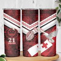 Custom Tonga XIII Rugby Tribal Tattoo Skinny Tumbler Mate Ma'a Tonga Kupesi Ngatu Grunge Style LT9 - Polynesian Pride