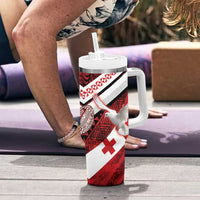 Custom Tonga XIII Rugby Tribal Tattoo Tumbler With Handle Mate Ma'a Tonga Kupesi Ngatu Grunge Style LT9 - Polynesian Pride