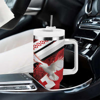 Custom Tonga XIII Rugby Tribal Tattoo Tumbler With Handle Mate Ma'a Tonga Kupesi Ngatu Grunge Style LT9 - Polynesian Pride