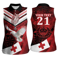 Custom Tonga XIII Rugby Tribal Tattoo Women Sleeveless Polo Shirt Mate Ma'a Tonga Kupesi Ngatu Grunge Style LT9 - Polynesian Pride