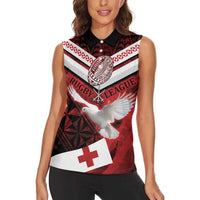 Custom Tonga XIII Rugby Tribal Tattoo Women Sleeveless Polo Shirt Mate Ma'a Tonga Kupesi Ngatu Grunge Style LT9 - Polynesian Pride