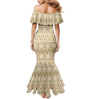 Pasifika Sataoa Pattern Simple Motif Family Matching Mermaid Dress and Hawaiian Shirt Beige Tan LT9 - Polynesian Pride