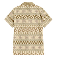 Pasifika Sataoa Pattern Simple Motif Family Matching Short Sleeve Bodycon Dress and Hawaiian Shirt Beige Tan LT9 - Polynesian Pride