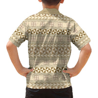 Pasifika Sataoa Pattern Simple Motif Family Matching Summer Maxi Dress and Hawaiian Shirt Beige Tan LT9 - Polynesian Pride