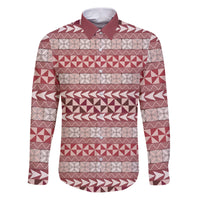 Pasifika Sataoa Pattern Simple Motif Family Matching Puletasi and Hawaiian Shirt Cherry LT9 Dad's Shirt - Long Sleeve Cherry - Polynesian Pride
