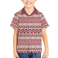 Pasifika Sataoa Pattern Simple Motif Family Matching Summer Maxi Dress and Hawaiian Shirt Cherry LT9 Son's Shirt Cherry - Polynesian Pride