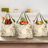 Pasifika Sataoa Pattern Plumeria Vintage Grocery Bag Beige Tan