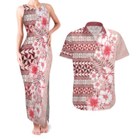 Pasifika Sataoa Pattern Plumeria Vintage Couples Matching Tank Maxi Dress and Hawaiian Shirt Cherry LT9 Cherry - Polynesian Pride
