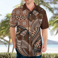 Vintage Hammerhead Shark Valentine Day Hawaiian Shirt Pasifika Sataoa Pattern - Brown Beige Tan LT9 - Polynesian Pride