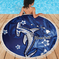 Personalized Hawaiian Maori Hammerhead Shark Beach Blanket Polu Plumeria - Polynesian Pride