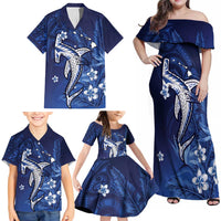Personalized Hawaiian Maori Hammerhead Shark Family Matching Off Shoulder Maxi Dress and Hawaiian Shirt Polu Plumeria LT9 - Polynesian Pride
