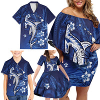 Personalized Hawaiian Maori Hammerhead Shark Family Matching Off Shoulder Short Dress and Hawaiian Shirt Polu Plumeria LT9 - Polynesian Pride