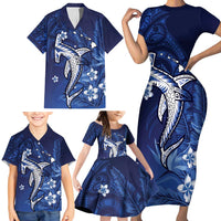 Personalized Hawaiian Maori Hammerhead Shark Family Matching Short Sleeve Bodycon Dress and Hawaiian Shirt Polu Plumeria LT9 - Polynesian Pride