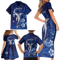 Personalized Hawaiian Maori Hammerhead Shark Family Matching Short Sleeve Bodycon Dress and Hawaiian Shirt Polu Plumeria LT9 - Polynesian Pride