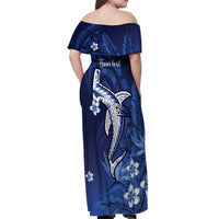 Personalized Hawaiian Maori Hammerhead Shark Off Shoulder Maxi Dress Polu Plumeria - Polynesian Pride