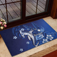 Personalized Hawaiian Maori Hammerhead Shark Rubber Doormat Polu Plumeria - Polynesian Pride