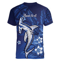 Personalized Hawaiian Maori Hammerhead Shark Women V-Neck T-Shirt Polu Plumeria LT9 - Polynesian Pride