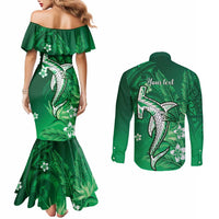Personalized Hawaiian Maori Hammerhead Shark Couples Matching Mermaid Dress and Long Sleeve Button Shirt Omaomao Plumeria LT9 - Polynesian Pride