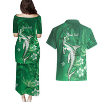 Personalized Hawaiian Maori Hammerhead Shark Couples Matching Puletasi and Hawaiian Shirt Omaomao Plumeria LT9 - Polynesian Pride