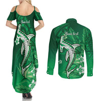 Personalized Hawaiian Maori Hammerhead Shark Couples Matching Summer Maxi Dress and Long Sleeve Button Shirt Omaomao Plumeria LT9 - Polynesian Pride