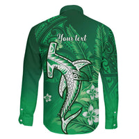 Personalized Hawaiian Maori Hammerhead Shark Family Matching Off The Shoulder Long Sleeve Dress and Hawaiian Shirt Omaomao Plumeria LT9 - Polynesian Pride