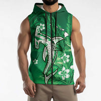 Personalized Hawaiian Maori Hammerhead Shark Sleeveless Zip Hoodie Omaomao Plumeria - Polynesian Pride