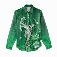 Personalized Hawaiian Maori Hammerhead Shark Women Casual Shirt Omaomao Plumeria LT9 - Polynesian Pride