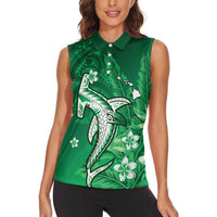 Personalized Hawaiian Maori Hammerhead Shark Women Sleeveless Polo Shirt Omaomao Plumeria LT9 - Polynesian Pride