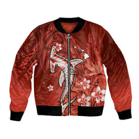 Personalized Hawaiian Maori Hammerhead Shark Bomber Jacket Ulaula Plumeria - Polynesian Pride