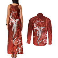 Personalized Hawaiian Maori Hammerhead Shark Couples Matching Tank Maxi Dress and Long Sleeve Button Shirt Ulaula Plumeria LT9 - Polynesian Pride