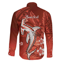 Personalized Hawaiian Maori Hammerhead Shark Family Matching Off The Shoulder Long Sleeve Dress and Hawaiian Shirt Ulaula Plumeria LT9 - Polynesian Pride