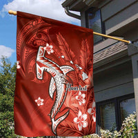 Personalized Hawaiian Maori Hammerhead Shark Garden Flag Ulaula Plumeria - Polynesian Pride